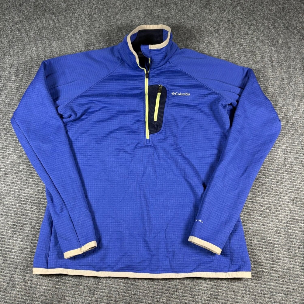 Columbia 1/4 Zip Pullover Mens XL Blue Good Omni-Wick Grid Fleece Pocket